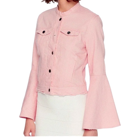 $195 Romeo Juliet Distressed Ripped Jacket Medium Pink Denim Bell Sleeves Cotton - Picture 3 of 14